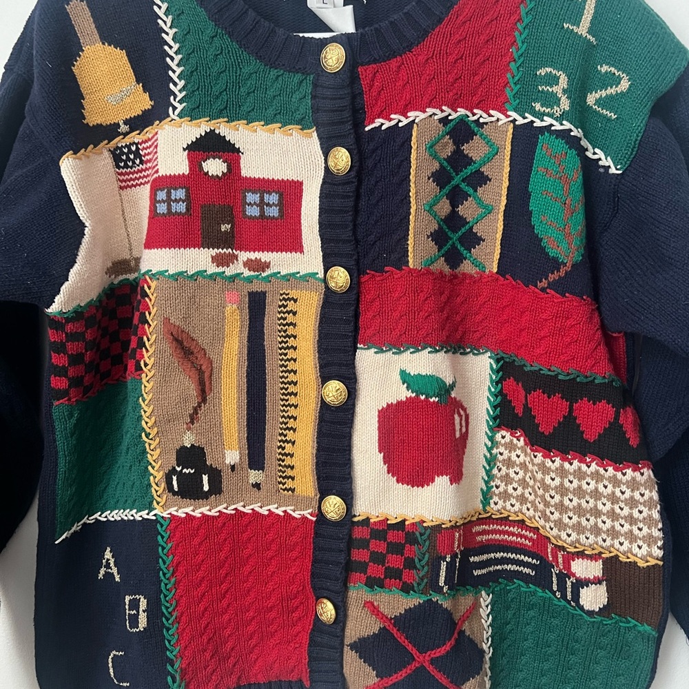 Talbots Multicolor Patchwork Cardigan With Gold B… - image 2